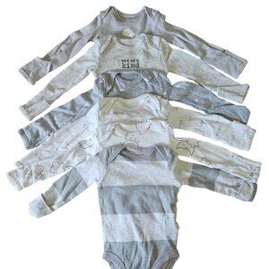 Carter’s Newborn 6-Pack Grey Patterned  Longsleeve Onesies – Baby Clothes